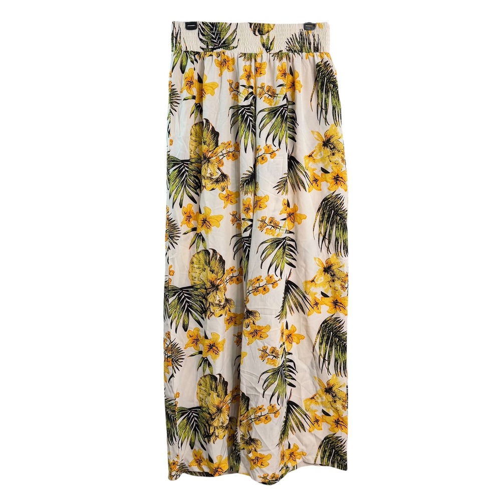 SHEIN CURVE Tropical Floral Print Wide Leg Pants Womens 0XL White Yellow Green‎